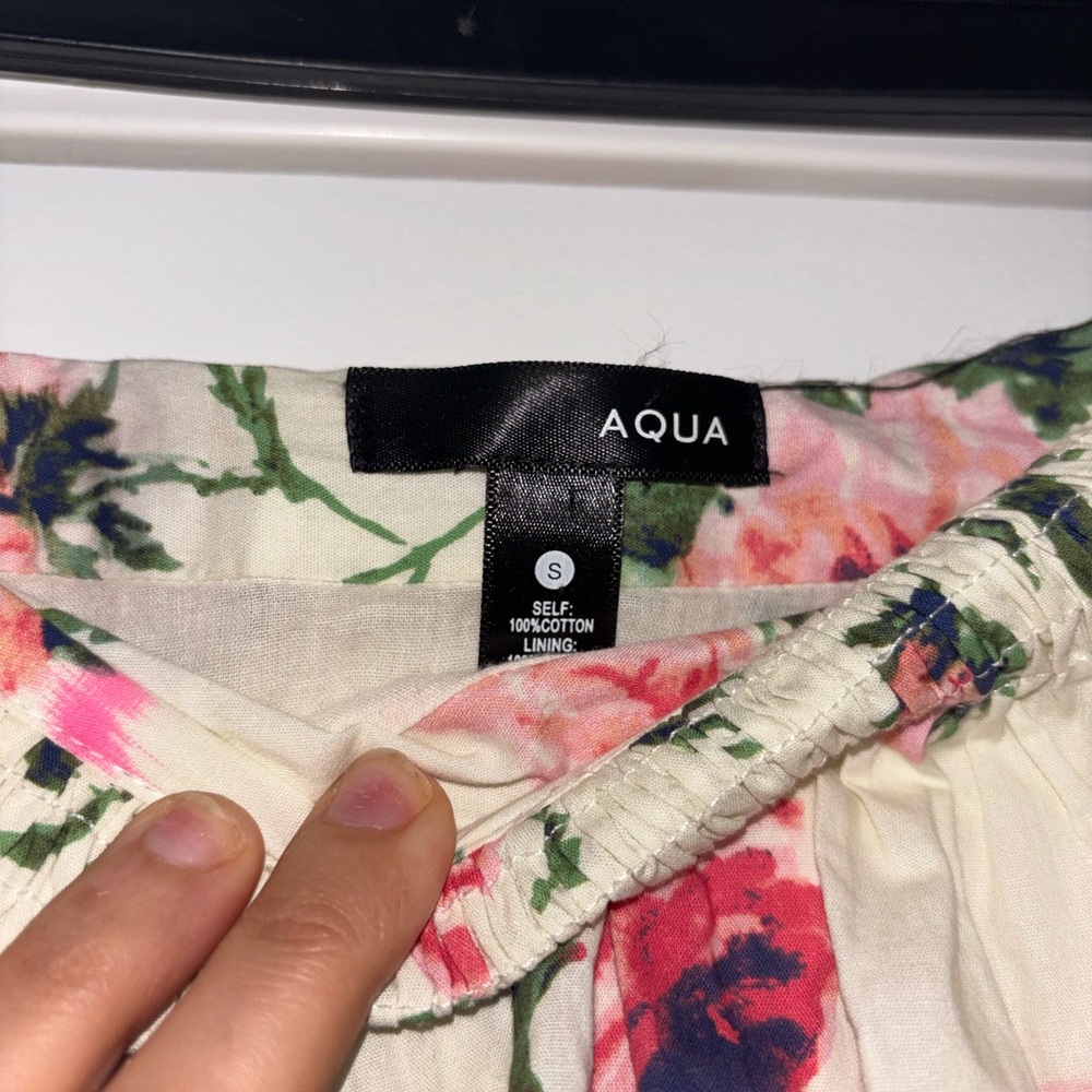 Aqua Cream Floral Crop Top & Skirt Set with Pink Roses - Picture 8 of 9